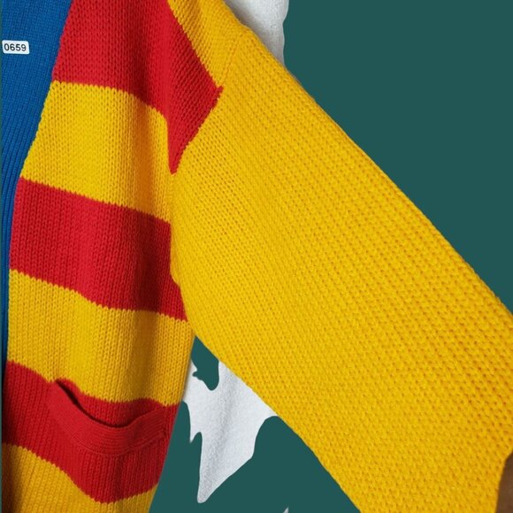 Stitches-Ok Vtg Striped Cardigan Sweater With Pockets Multicolor Small Petite - Picture 8 of 8